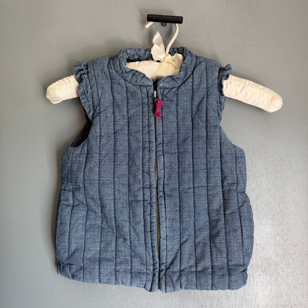 TEA Girl's 4-5 Blue Cotton Quilted Puffer Vest w/ Ruffled Sleeve Detail Boho